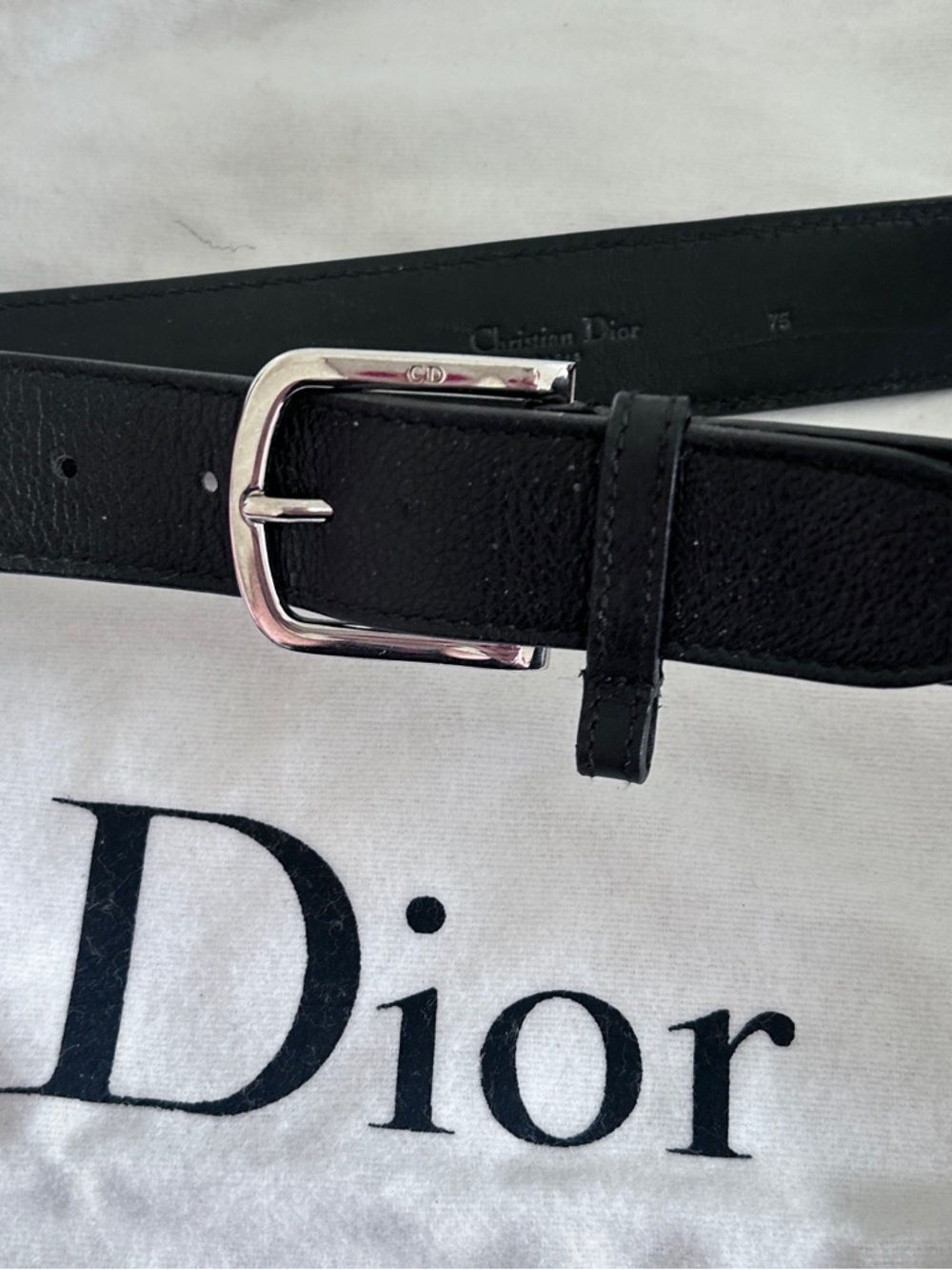 Dior Black Leather Men's Belt with Silver-Tone Buckle